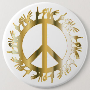 LOVE HANDS PEACE SIGN 6 INCH ROUND BUTTON
