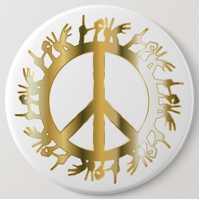 LOVE HANDS PEACE SIGN 6 INCH ROUND BUTTON (Front)