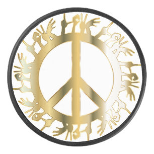 LOVE HANDS PEACE SIGN HOCKEY PUCK