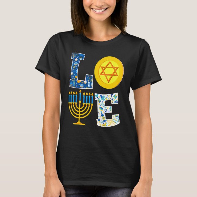 Love Hanukkah   Chanukah Menorah Pajama Matching F T-Shirt (Front)