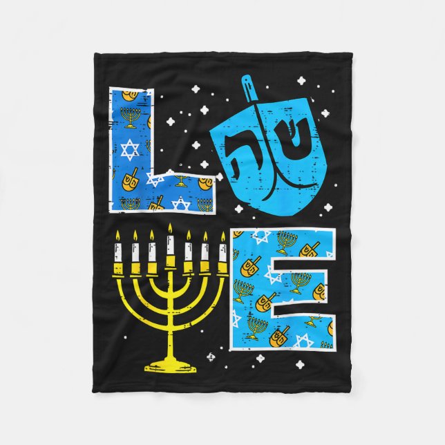 Love Hanukkah Dreidel Menorah Jewish Chanukah Men  Fleece Blanket (Front)