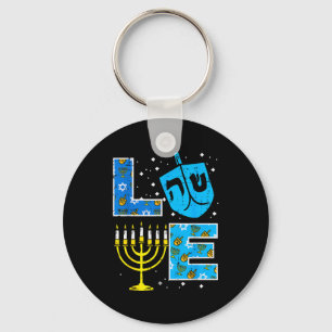 Love Hanukkah Dreidel Menorah Jewish Chanukah Men Keychain
