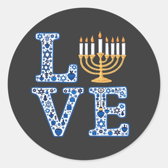 Love Hanukkah Jewish Holiday Menorah  Classic Round Sticker (Front)