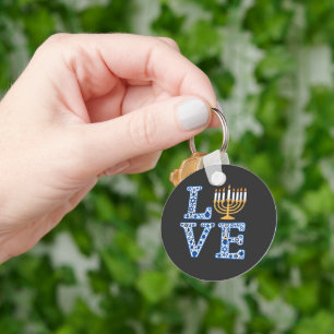 Love Hanukkah Jewish Holiday Menorah Keychain