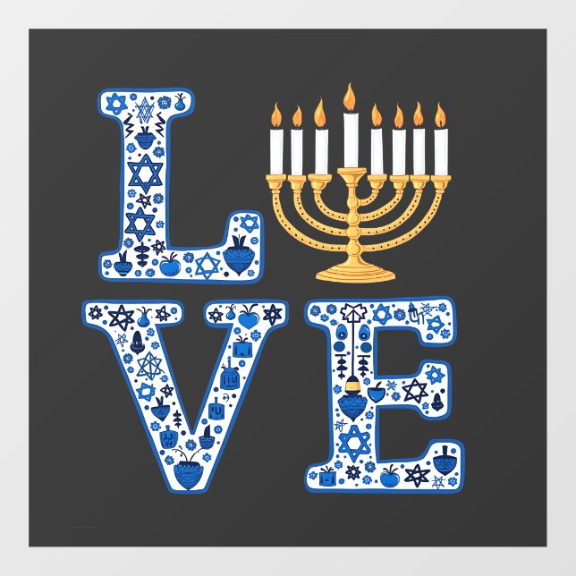 Love Hanukkah Jewish Holiday Menorah  Window Cling (Sheet)