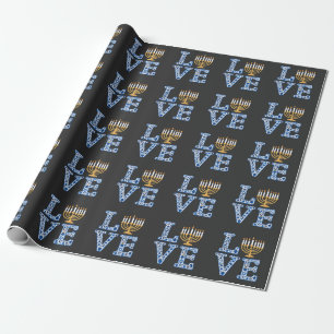 Love Hanukkah Jewish Holiday Menorah Wrapping Paper