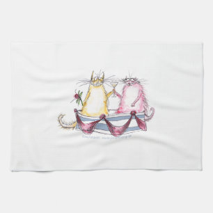 love happy cartoon cat, tony fernandes kitchen towel