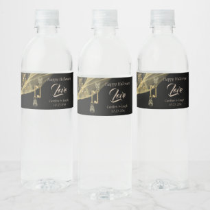 Love & Happy Halloween Elegant Gold & Skulls  Water Bottle Label