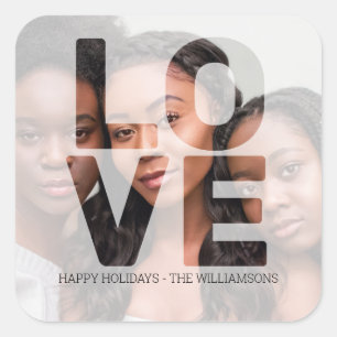 LOVE Happy Holidays Christmas Photo Square Sticker