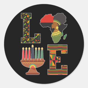 Love Happy Kwanzaa Decorations Africa Map Kinara C Classic Round Sticker