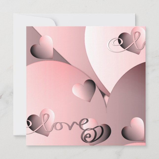 "Love"& "Happy Valentine's Day" Pink3D Hearts Holiday Card (Front)