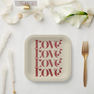 Love Happy Valentine's Day Valentine Couple Paper Plate