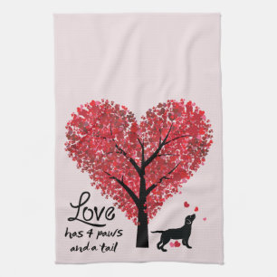 Love has 4 Paws and a Tail Dog Lover Valentine Kitchen Towel
