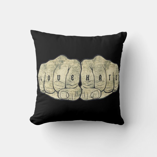 Love & Hate tattoo Throw Pillow (Front)