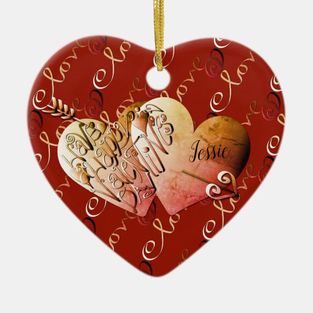 Love"Have a Happy Valentine's Day" Hearts    Ceramic Ornament (Front)