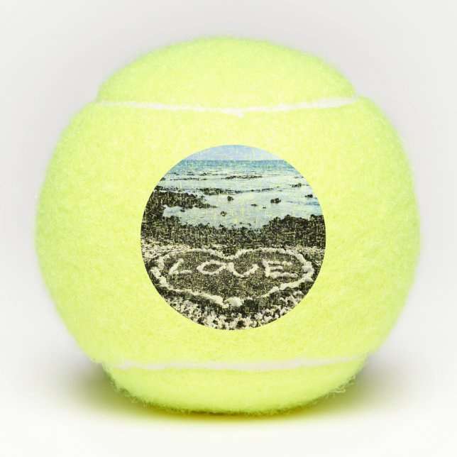 Love Hawaii Coral Heart Black Sand Beach Photo Tennis Balls (Front)