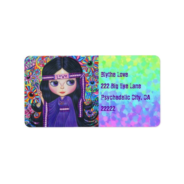 Love Headband Hippie Girl Doll Purple Psychedelic Label (Front)