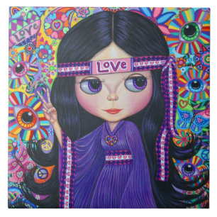 Love Headband Hippie Girl Doll Purple Psychedelic Tile