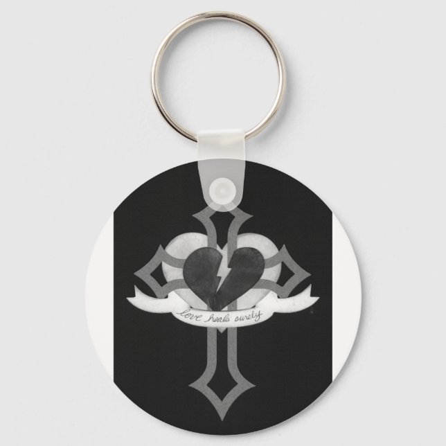 Love Heals Surely - Black & White Keychain (Front)