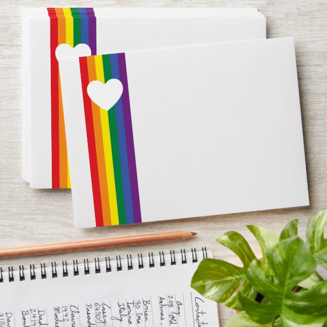 Love Heart and Rainbow Gay Wedding Envelope (Stacked)