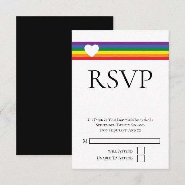 Love Heart and Rainbow Gay Wedding RSVP Card (Front/Back)