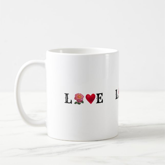 Love Heart and Rose Flower Coffee Mug (Left)