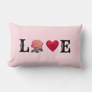 Love Heart and Rose Flower Lumbar Pillow