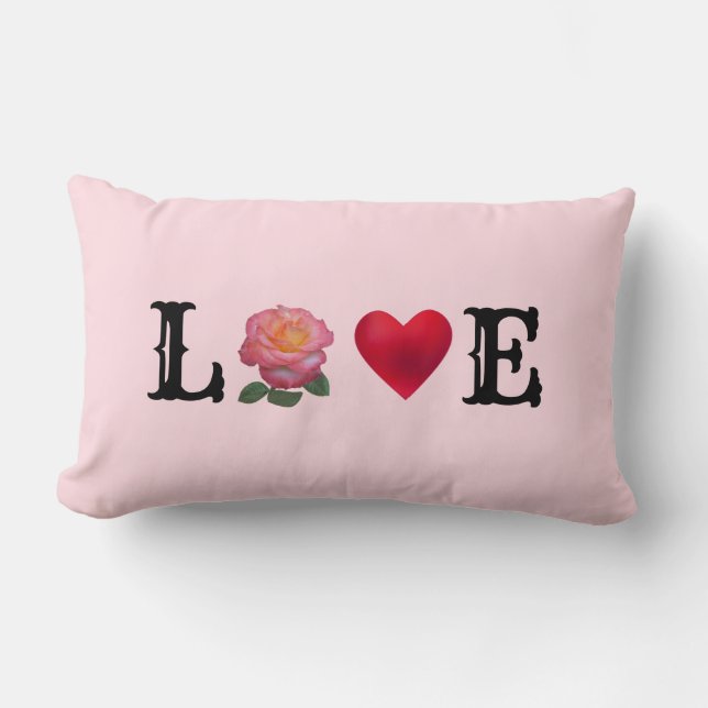 Love Heart and Rose Flower Lumbar Pillow (Front)