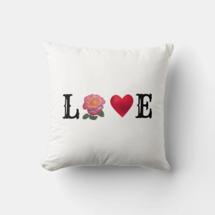 Love Heart and Rose Flower Throw Pillow