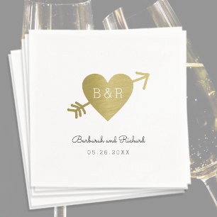 Love heart arrow and names, wed personalized napkin
