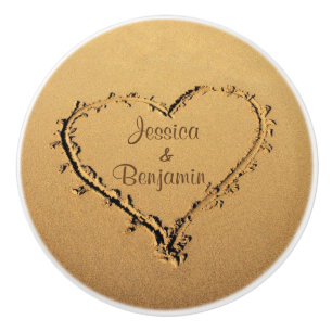 Love Heart at the Beach Personalized Names Ceramic Knob