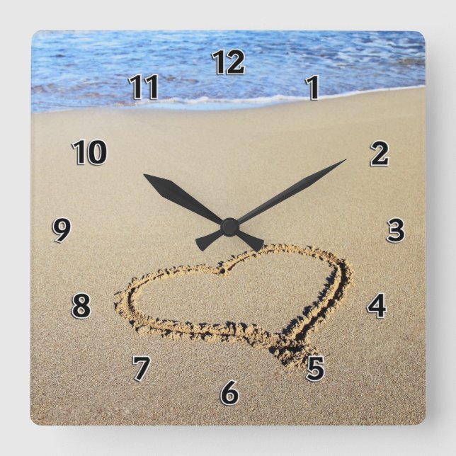 Love Heart Beach Square Wall Clock (Front)