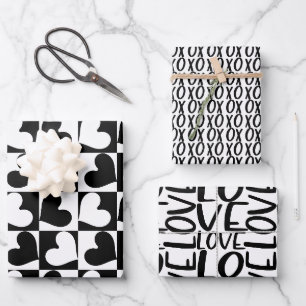 Love Heart Black and White Valentines Wrapping Paper Sheet