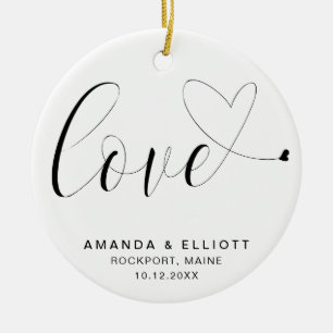Love Heart Black and White Wedding Favor Ceramic Ornament