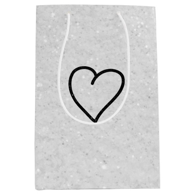 Love Heart Black Glitter Valentine's Medium Gift B Bag (Front)