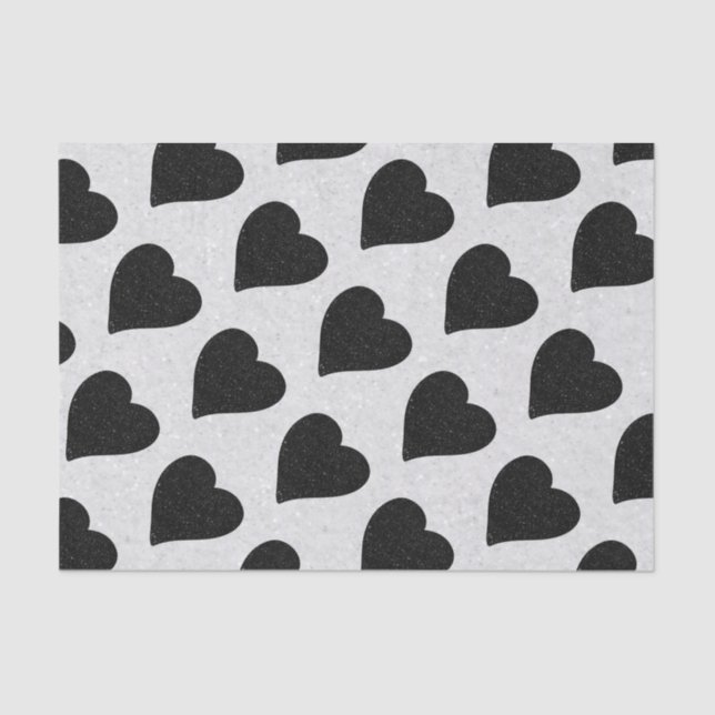 Love Heart Black Glitter Valentine's Tissue Paper (Front)
