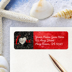 LOVE Heart Black Sand Script Modern Custom Address