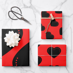 Love Heart Black Valentine's Wrapping Paper Sheets