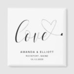 Love Heart Black White Cute Wedding Favour Magnet<br><div class="desc">Cute wedding favour magnet featuring the word, "love" in black calligraphy with a heart swash at the end, over a white background. The simple and minimal layout and lots of open space give this design a modern feel and the calligraphy lettering and hearts give it a romantic twist. These custom...</div>