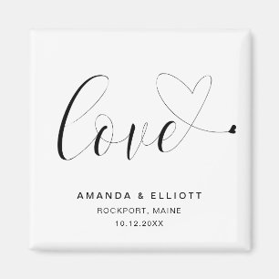 Love Heart Black White Cute Wedding Favour Magnet