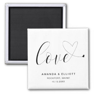 Love Heart Black White Cute Wedding Favour Magnet
