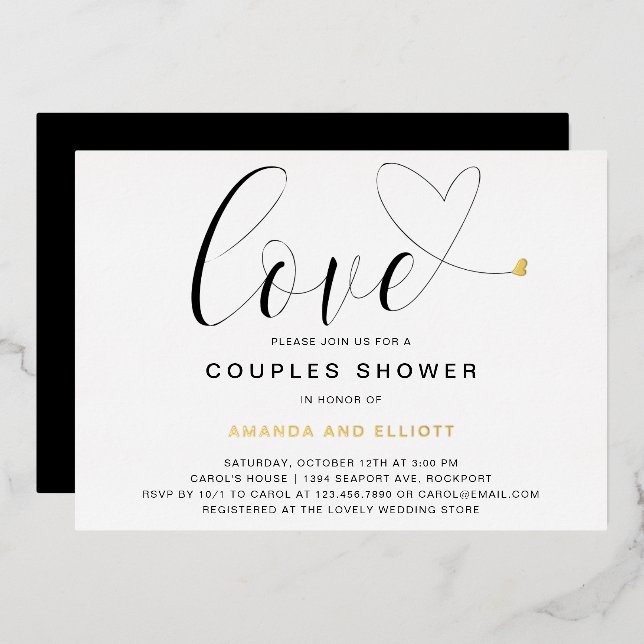 Love Heart Black White Modern Couples Shower Gold (Front/Back)