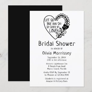 Love Heart Black White Typography Bridal Shower Invitation