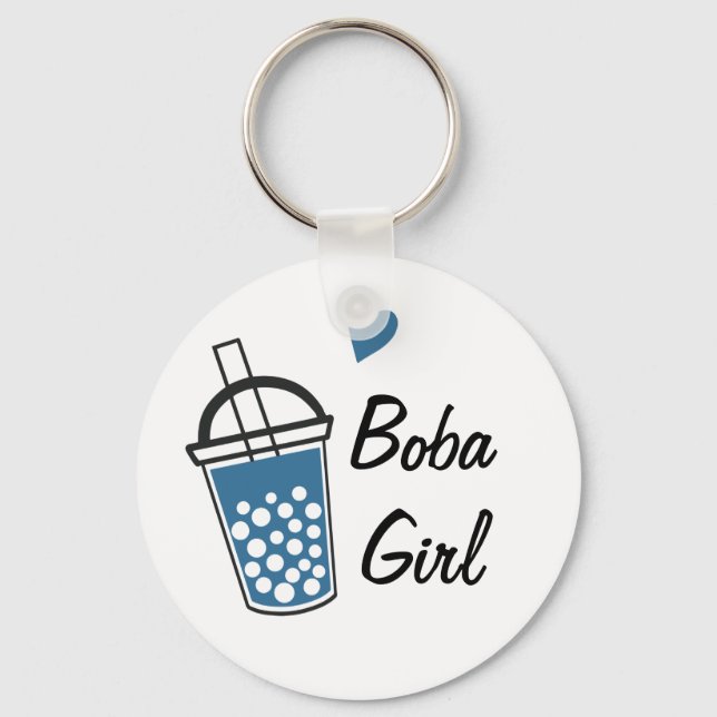 Love Heart Boba Girl Custom Novelty Keychain (Front)