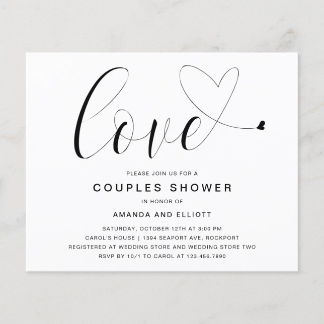 Love Heart Budget Couples Shower Invitation (Front)