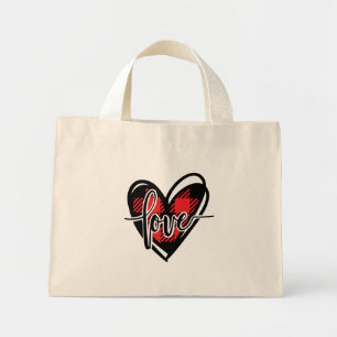 LOVE HEART buffalo plaid Mini Tote Bag
