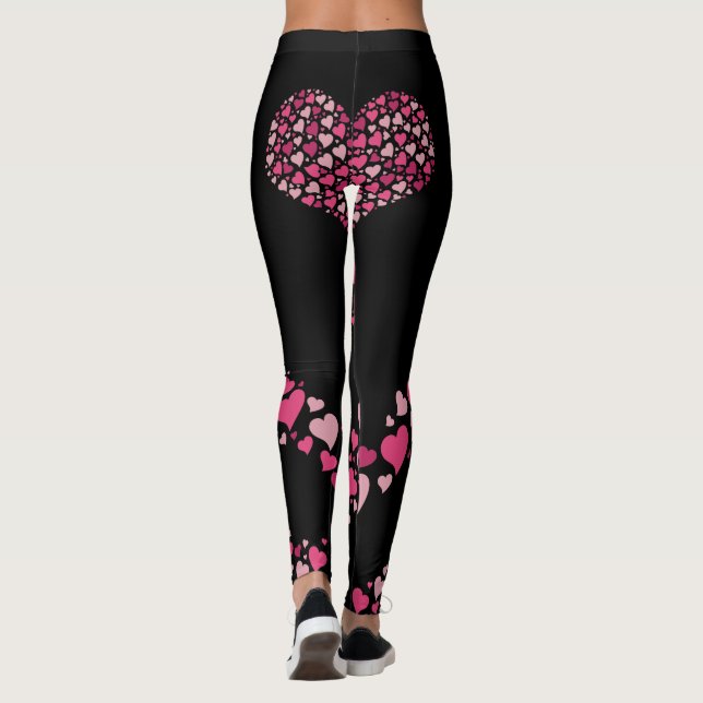 Love Heart Bum Leggings Black Cute Pink Hearts (Back)