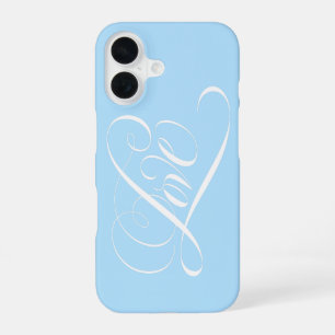 LOVE Heart Calligraphy Pale Ice Blue Valentine iPhone 16 Case