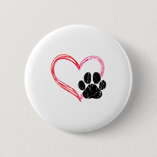 Love Heart Cat Dog Paw Print, Pet Gifts For Valent 2 Inch Round Button