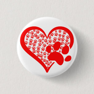 Love Heart Cat Dog Paws, Pet Valentines Day Gifts 1 Inch Round Button